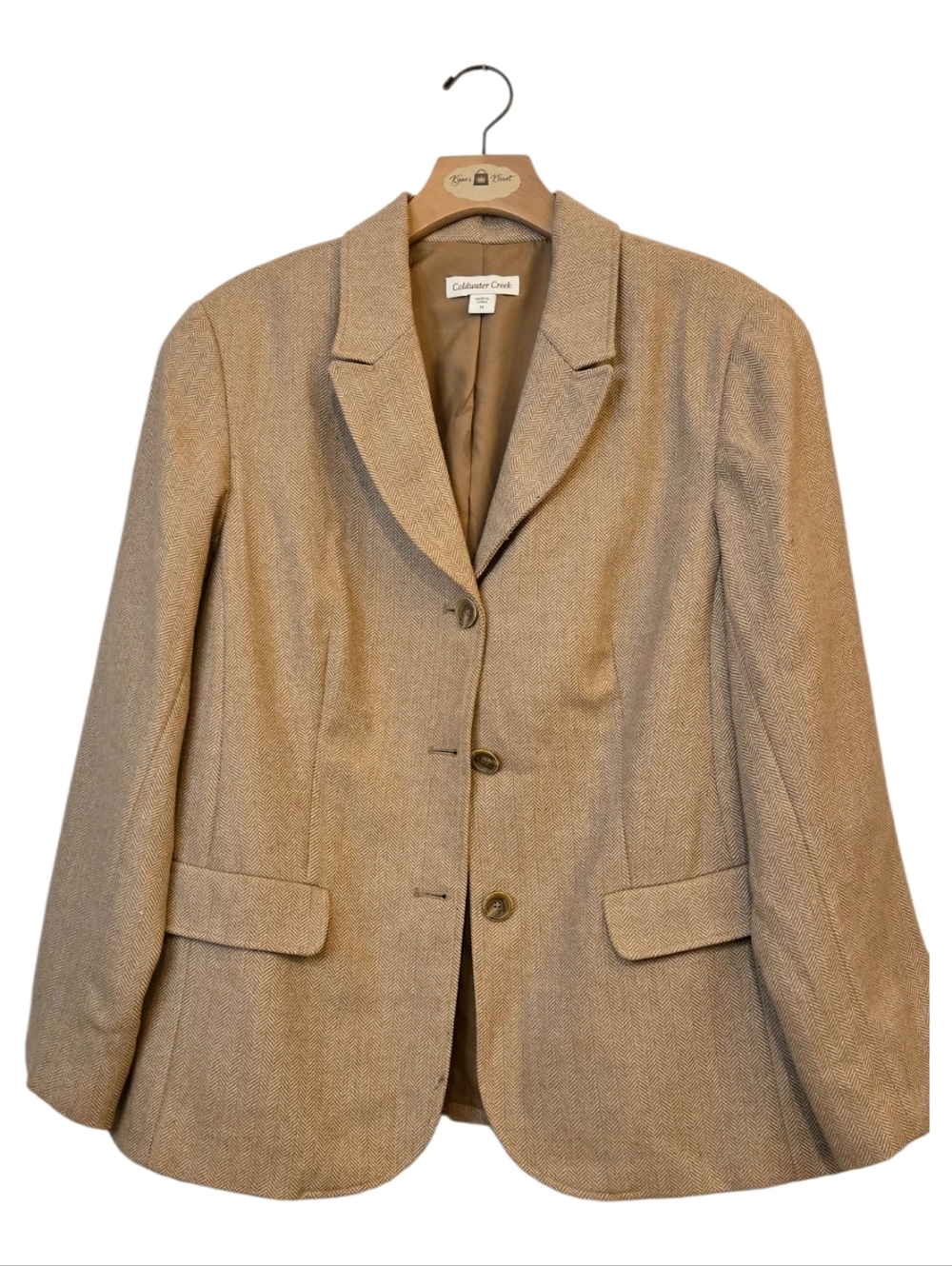 Coldwater Creek Women's Beige-Tan Tailored Blazer Tweed Classic Office Size 16